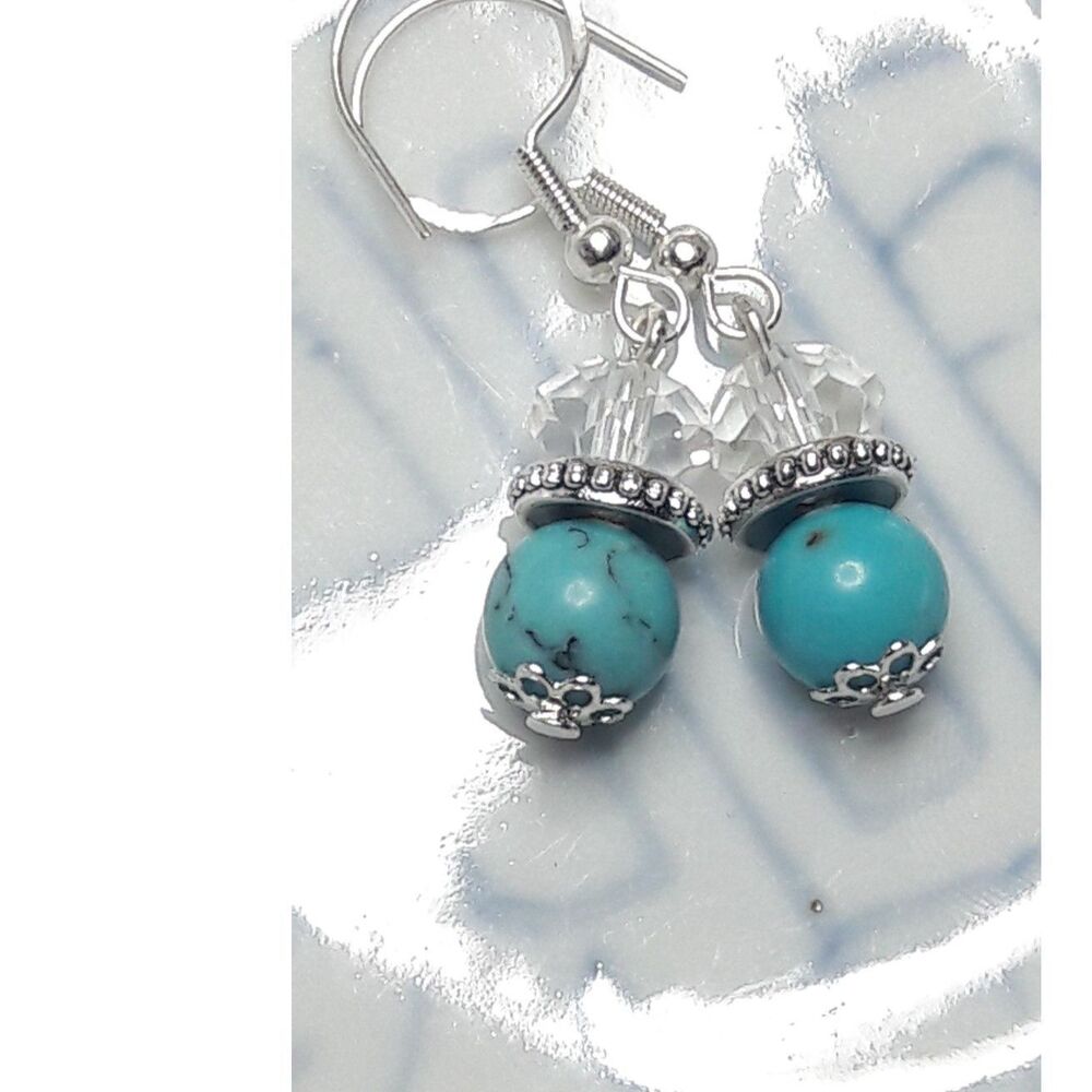 Blue Howlite Silver Hooks Hidden Meaning earrings Cool Blue, Modern Cowgirl 342■